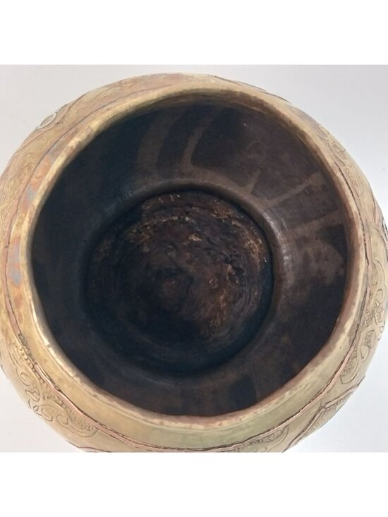 12720-7.jpg?v=63806455624610 Antique Brass Mamluk Bowl Inlaid Silver & Copper Accents 3.5\